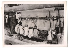 Photograph Indians at the loom weaving together a large carpet 1939 