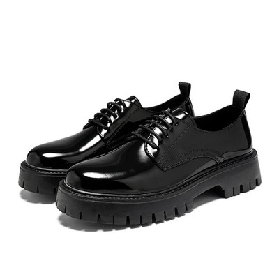 Men's Dress Shoes Lace-Up Rubber Thick Sole British Stylish Office Leather Shoes