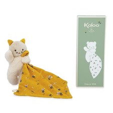 KALOO - Weiches Stoffquadrat - Kuscheltier Gelbe Katze - Plüschtier Baby - Quadr
