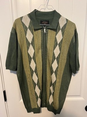 BEAMS Plus Japan Cotton Argyle Full Zip Knit Polo Green Size Medium NWT