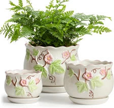 Ceramic Plant Pots with Drainage Holes and Saucers, round Flower Pots for Indoor