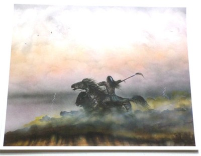 1995 Tim Saupitty Comanche Warrior w/Horse &Buffalo Storm Art Print 14.5x 11.5''