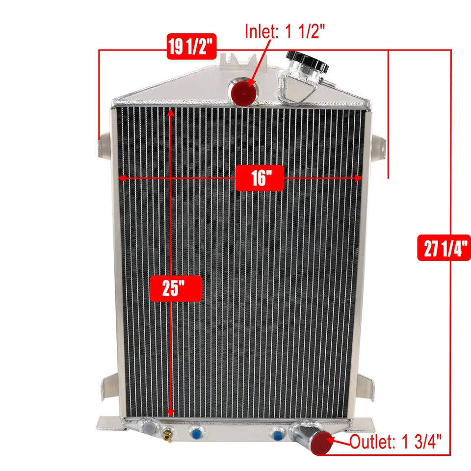 4 Core Aluminum Radiator Fit 1932 FORD Model B Base 3.3L 3278CC 200Cu L4 AT Foto 2 de 4