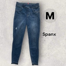 Spanx Jeans Women's M Distressed Ankle Skinny Pull On 20203R Denim Blue Stretch