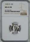 1945 D Mercury Silver Dime NGC Graded MS65 FB Full Bands GEM Uncirculated