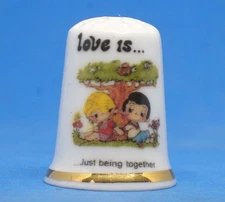 Birchcroft China Thimble -- Love Is Being Together  -- with Dome Gift Box