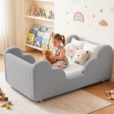NAIZEA 56" Toddler Bed Frame Kids Bed Soft Upholstered Side Rails GirlsBoys Room