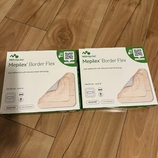 Lot of 2 Molnlycke MEPILEX Border Flex 4" x 4" Soft Silicone Foam Dressing = 10 