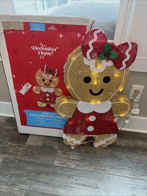 New December Home Pre-Lit Gingerbread Woman Christmas Indoor Outdoor Sculpture