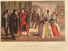 Ford Merry Wives Windsor England confrontation 1890 - Antique Shakespeare Print