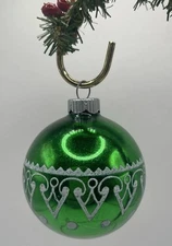 Vintage Mid Century 50’s 60’s Green Stenciled Shiny Brite Christmas Ornament