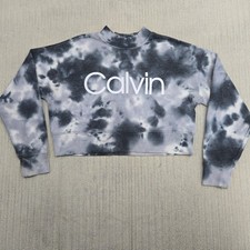 Calvin Klein Performance Sweatshirt Womens Small Black Gray Tie Dye Cropped Logo