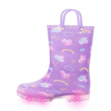 Toddler Kids Rain Boots Boys Girls Light Up Waterproof 6 Toddler Purple Unicorn