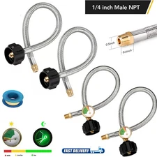 Propane Hose Stainless Steel Braided with Gauge QCC Type1 Replacement - 2 Pack