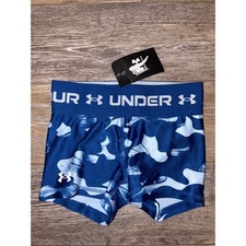 NWT Girls Under Armour HeatGear 3" Bike Shorts - Youth XS - Blue Cloud Camo