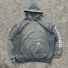 VTG 90s Carhartt Sun Faded Distressed Gray Hoodie Sweatshirt Workwear Mens XL