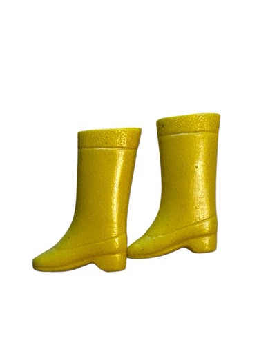 Vtg Barbie Doll Yellow Squishy Boots Mid Calf Shoes Hong Kong 1960s 1970s - Picture 3 of 4