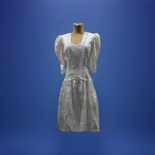 Jessica McClintock Bridal Vintage Women  s WHITE COTTON Lace Trim DRESS Sz 10