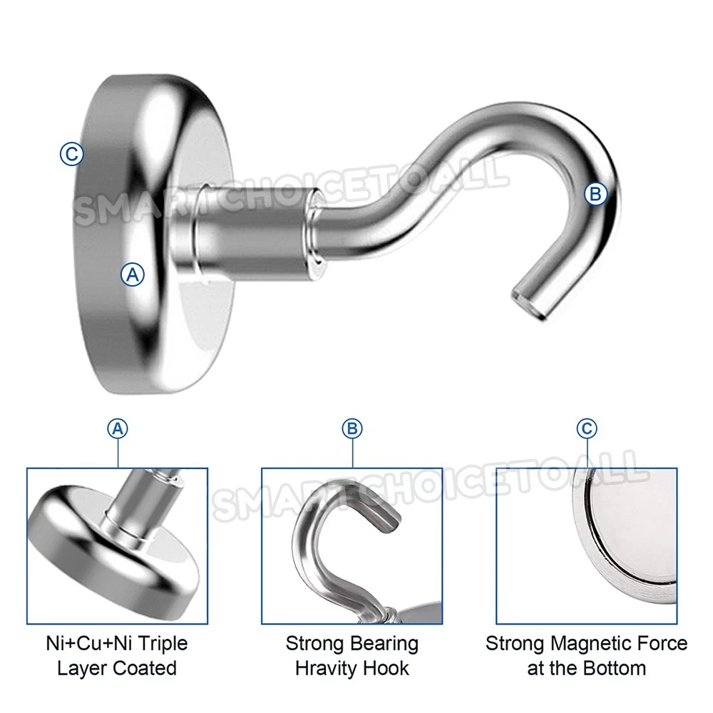 UP to 12x Strong Magnetic Hooks Hook Magnet Hanger Key Holder Kitchen fridge AU