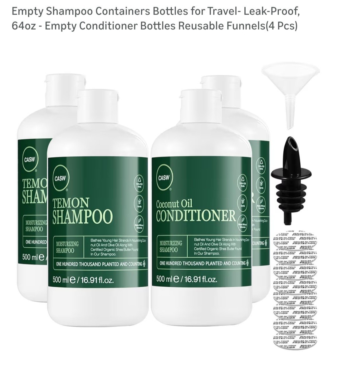 Empty Reusable Shampoo Conditioner Bottles 16.91oz 4 Pack
