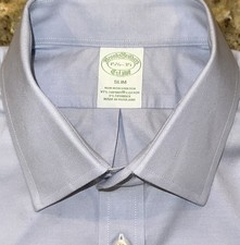BROOKS BROTHERS Men's Light Blue Slim Fit Stretch L/S Dress Shirt Size 15.5x35