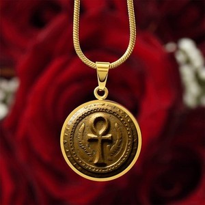 Authentic Egyptian Ankh Symbol Printed 18K Gold Plated Necklace Pendant Gorgeous