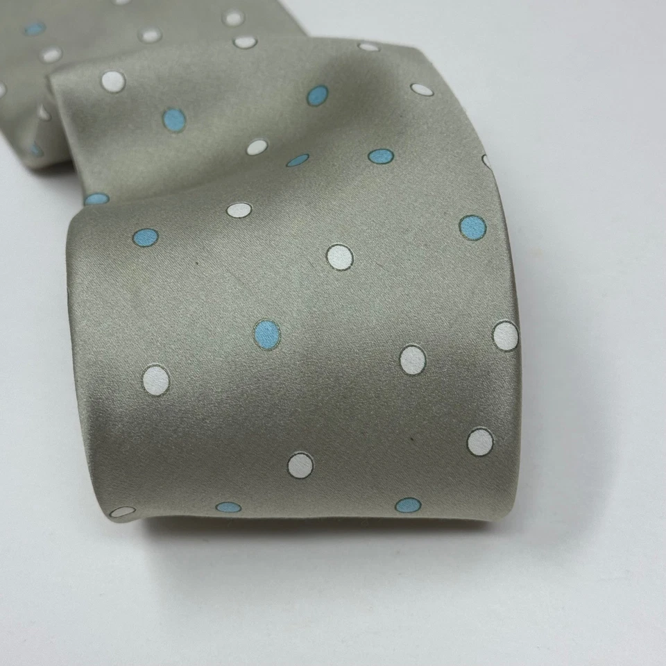 Corbata de seda Brioni hecha a mano en Italia lunares verde claro/azul y blanco para hombre Foto 4 de 4