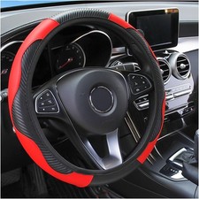 Car Steering Wheel Cover, 15 inch Carbon Fiber Microfiber PU Leather Red