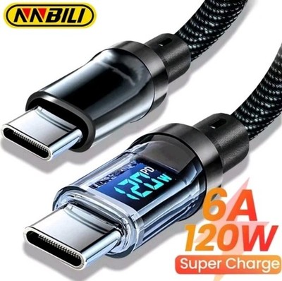 USB C 120W (6A) Schnellladekabel mit Echtzeit-Digitalanzeige USB A auf USB C