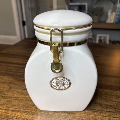 Vintage European Coffeehouse Coffee Canister White Ceramic Crock Container Jar