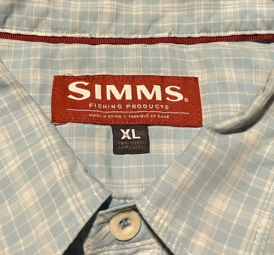 Simms Fishing Shirt Size XL Blue Plaid Short Sleeve Pockets Lightweight - Image 4 of 4