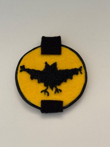 NOS Vintage Handarbeit Chenille Filz Fledermaus Halloween Patch gelb & schwarz