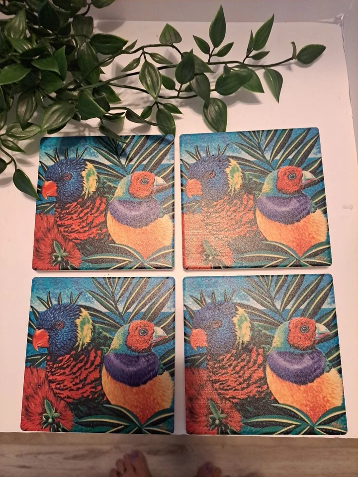  Juego de 4 Posavasos/Remaches/Almohadillas Calientes Color Magnífico Hombre Cueva Cabeza de Loro Foto 2 de 4