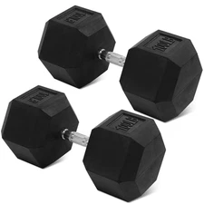 Rubber Encased Hex Dumbbell, Black, 100 Lb