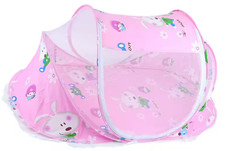 Folding Baby Bed Crib with Mosquito Net - Pink