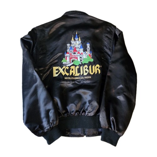Excalibur Casino Black Satin Bomber Jacket with Logo Embroidery Las Vegas Medium