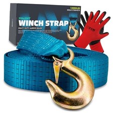 Boat Winch Strap with Hook Replacement, 2" x 20 Feet-12000 Lbs, Boat Winch Blue