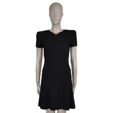 72790 auth CHANEL wool 97A LITTLE BLACK ZIP-FRONT Dress 36 XS