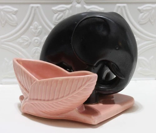 Shawnee Pottery USA Elephant Planter Dish Black & Pink MCM Abstract Vintage