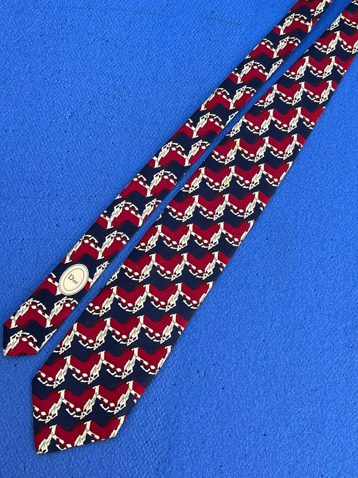 Corbata auténtica Christian Dior diseño caballo en capas azul marino 100 % seda Foto 3 de 4