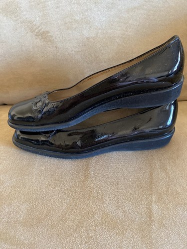 scarpe basse vintage Salvatore Ferragamo Italia nere vernice pelle rare taglia 7,5 2a - Foto 3 di 8