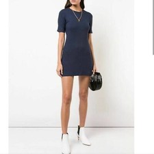 Reformation Women’s Size L Gigi Short Sleeve Mini Dress Navy Blue Rib Casual