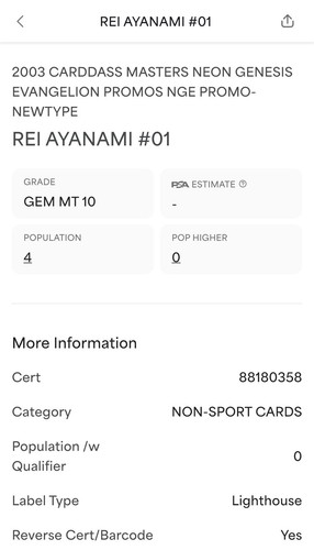 POP 4 PSA 10 Rei Ayanami 2003 Carddass Neon Genesis Evangelion NGE Limited Promo - Picture 3 of 3