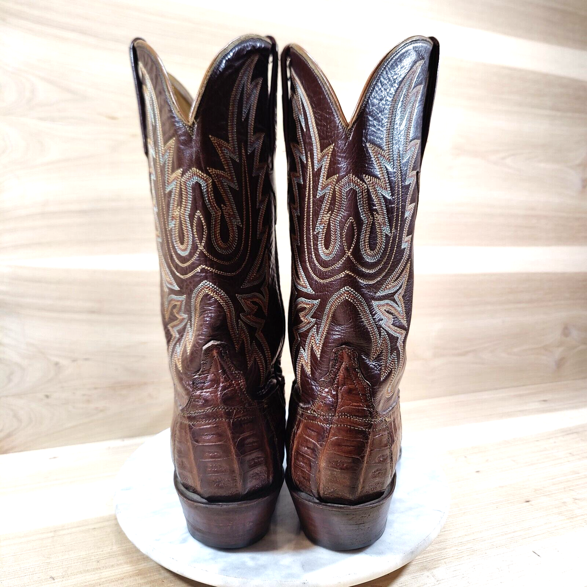 Vtg Lucchese Handmade Hornback Crocodile Tail Cowboy Boot 