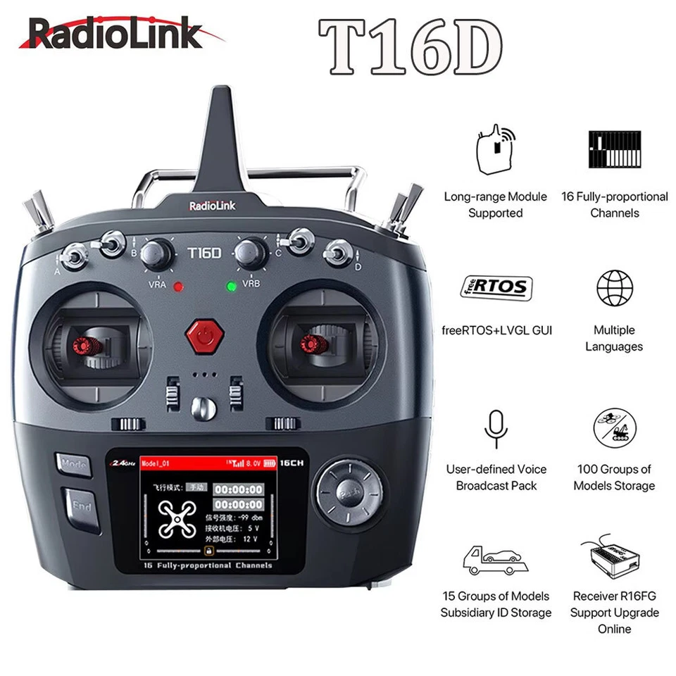 RadioLink T16D 16 Channels RC Transmitter 2.4GHz with R16F Receiver Left Hand - Image 4 of 4
