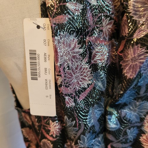 New With Tags Collection J.Crew Sz S Tie Neck Blouse Top Silver Floral Silk - Picture 6 of 8