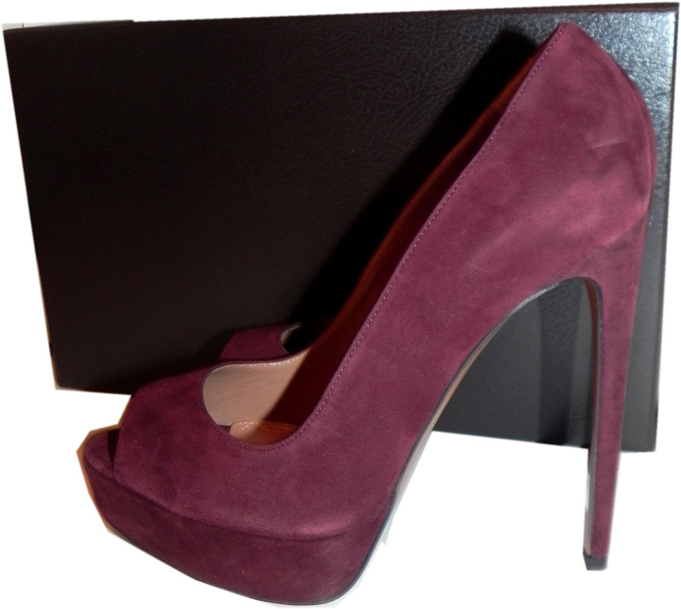 いちご【送料込】 Azzedine Alaia in the 21st $978 Azzedine Alaia Pumps Bordeaux Suede Peep Toe Platform Sandal