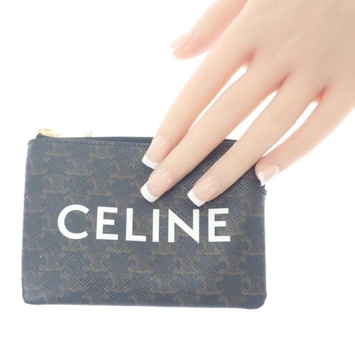 CELINE Coin Purse Coin Case Triomphe Canvas Black Brown Women's TGIS - Picture 8 of 10