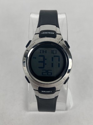 Armitron Pro Sport Digital Day/Date Silver Tone Watch w/Black Band