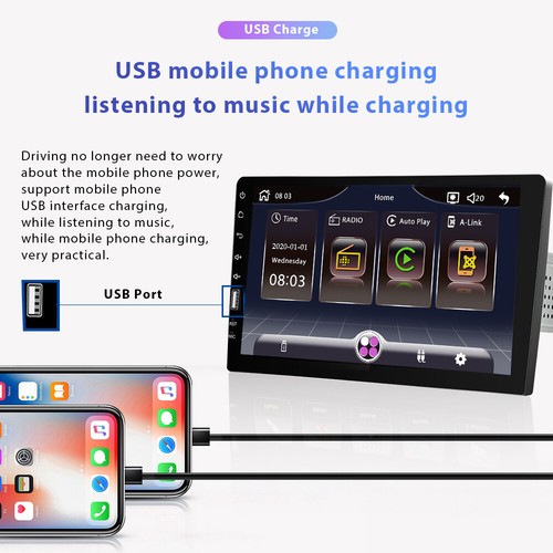 Single 1Din 9" Apple/Android Carplay Car Radio FM/AM Touch Screen Bluetooth MIC - Picture 4 of 12